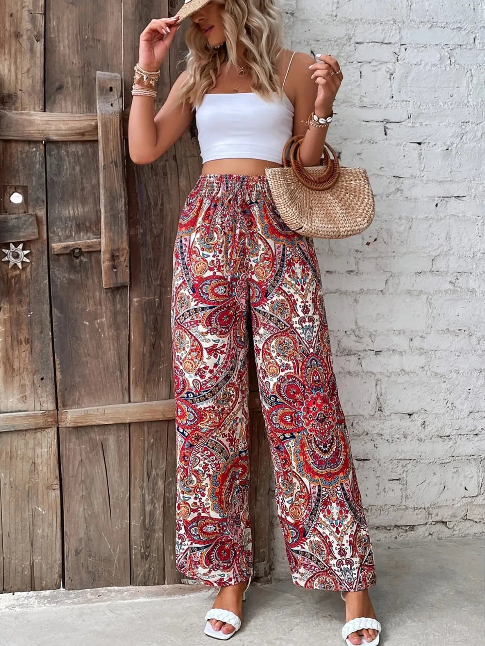 Printed Tie Waist Wide Leg Pants, view 23