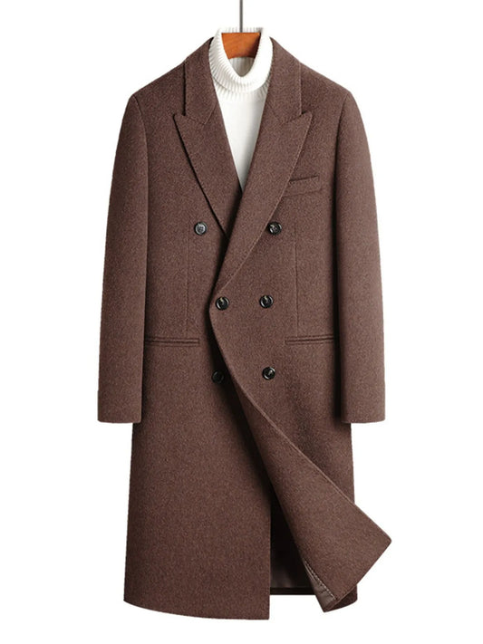 Men's Plus Size Double-Breasted Wool Overcoat - Fashorio
