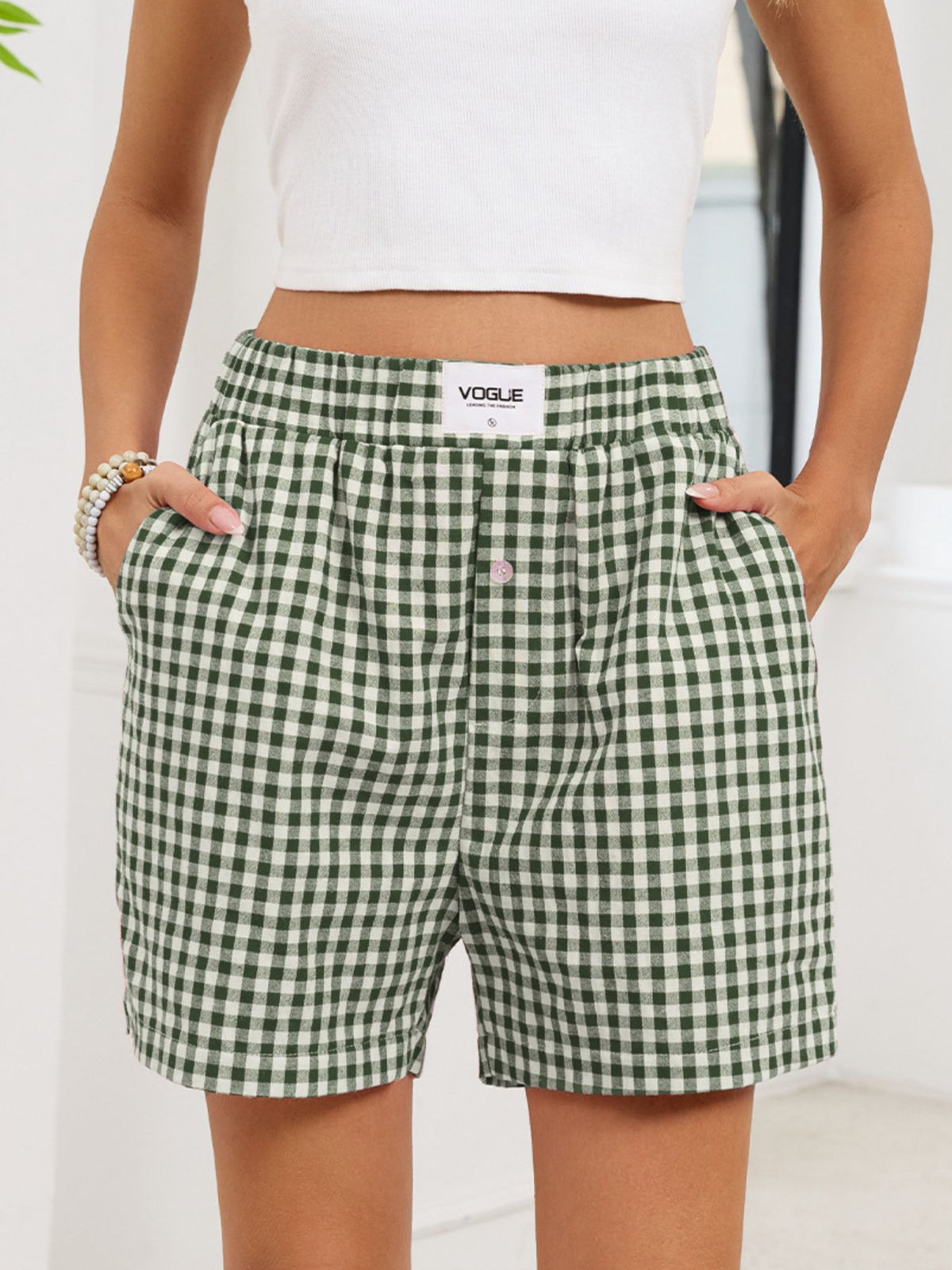 Gingham elastic waist shorts alternate side view