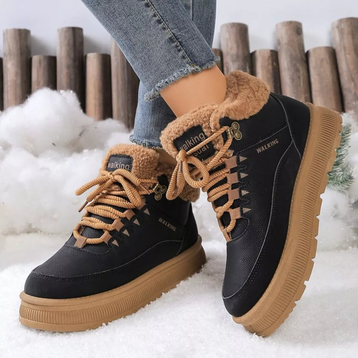 Lace up platform ankle boots back view