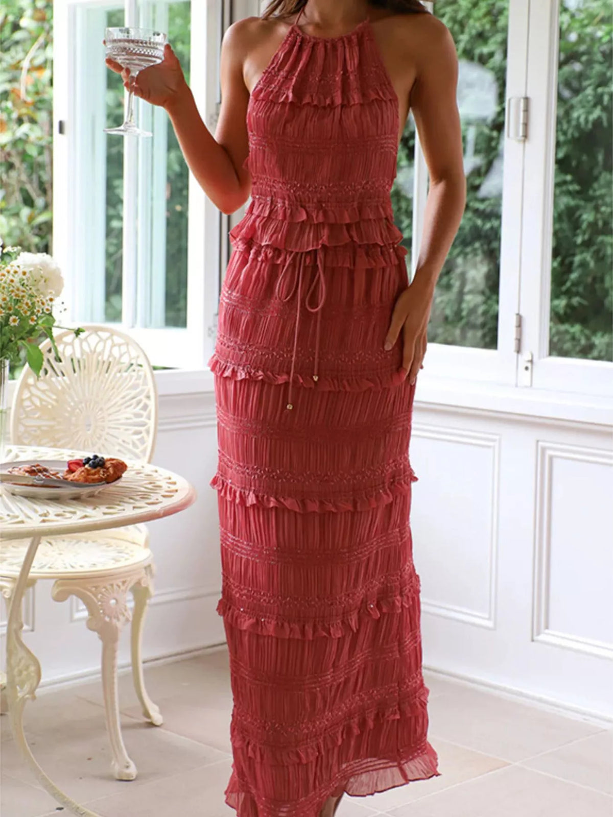 Maxi skirt detail of two piece set