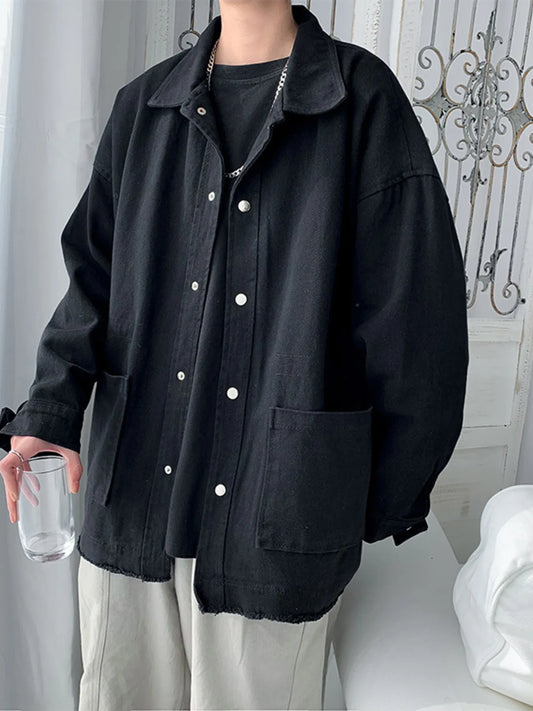 Men's Button Up Long Sleeve Jacket Black - Fashorio