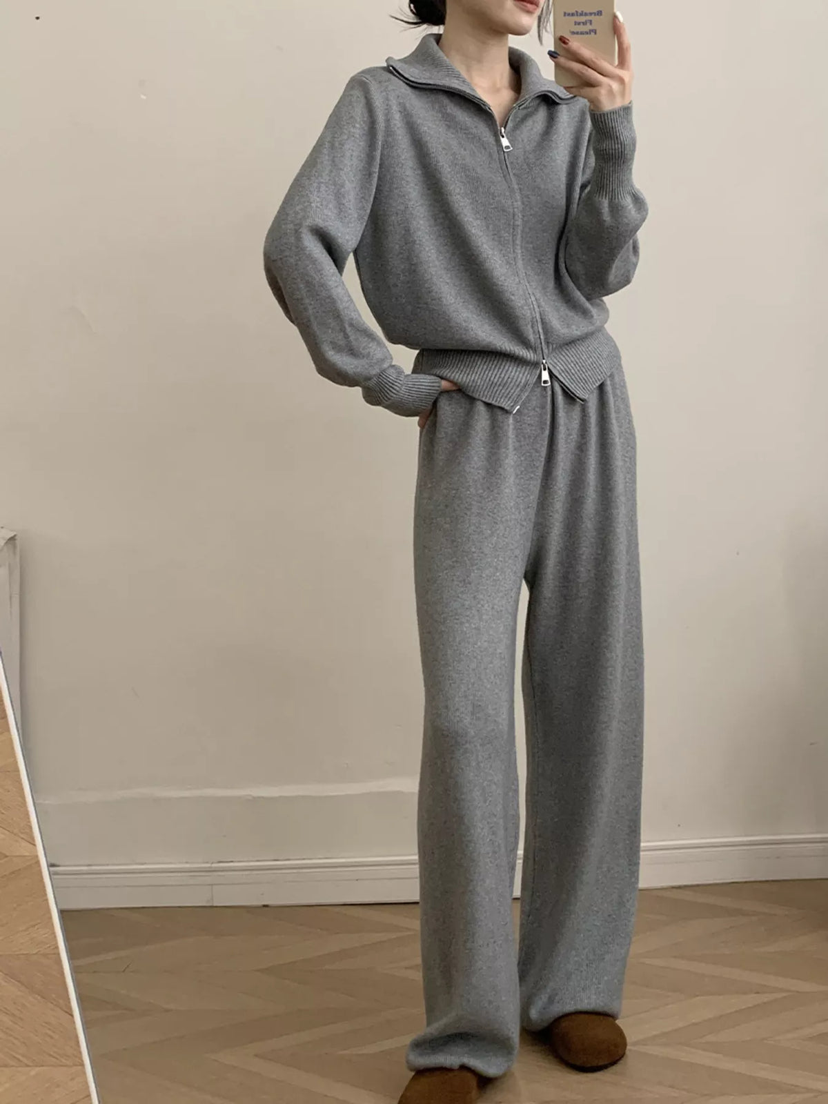 Zip Up Outerwear and Wide Leg Pants Set, view 12