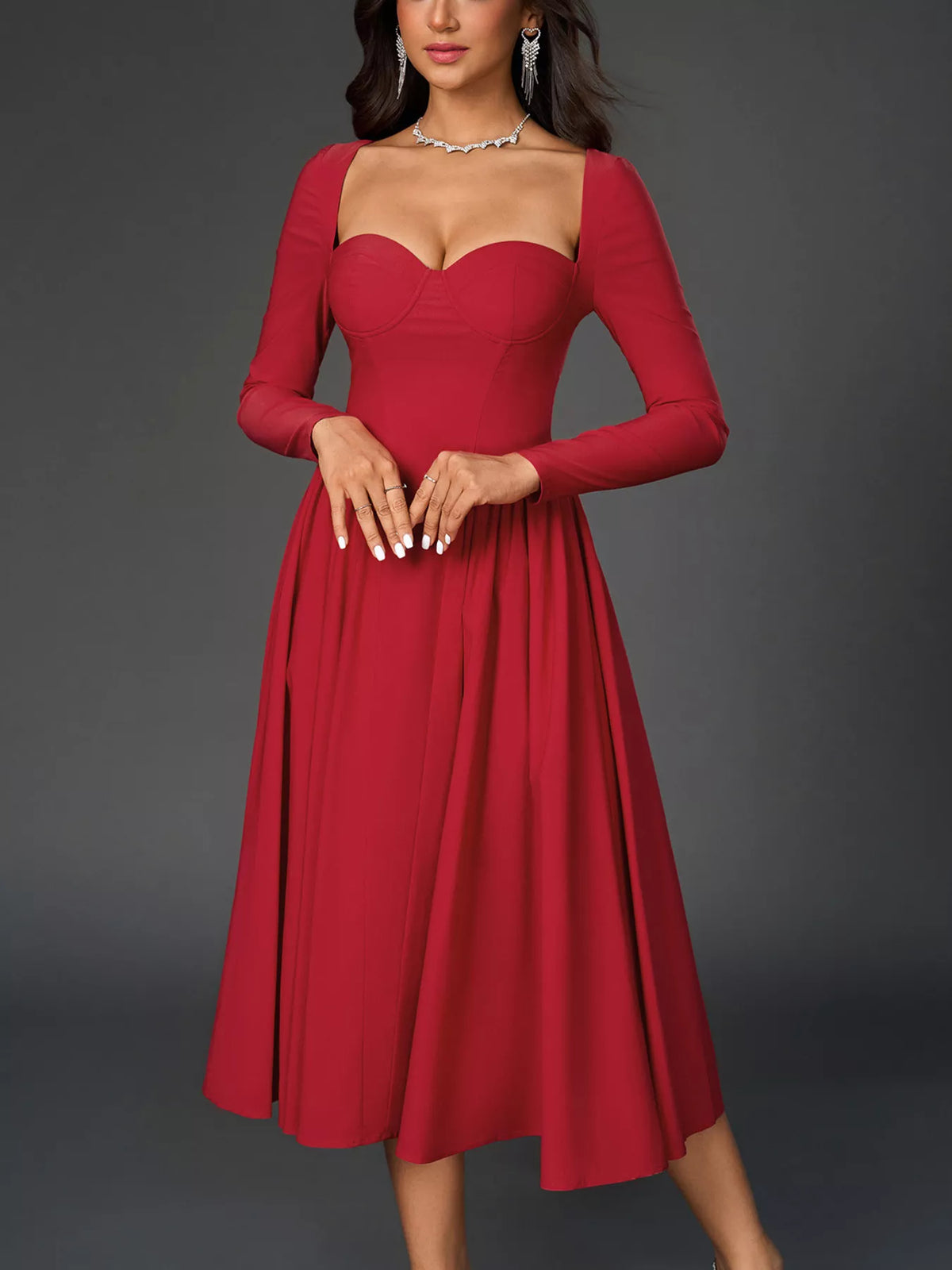 Long sleeve A line dress side view