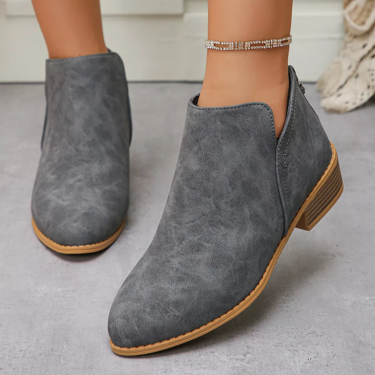 Point Toe Block Heel Boots paired look
