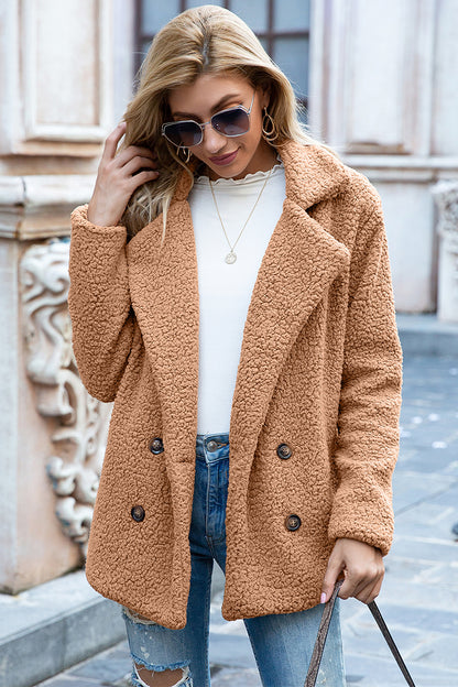 Ivy Lane Full Size Lapel Collar Sherpa Coat - Fashorio