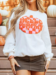 Halloween Pumpkin Patched Pattern Long Sleeve Sweatshirt White - Fashorio