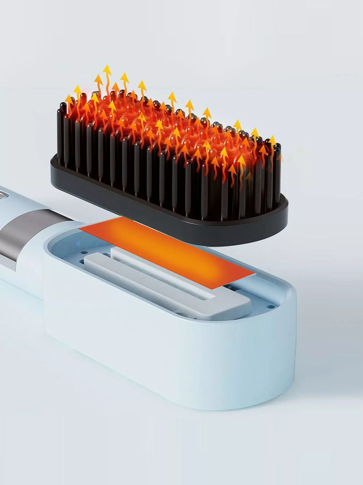 Heated straightening comb side view