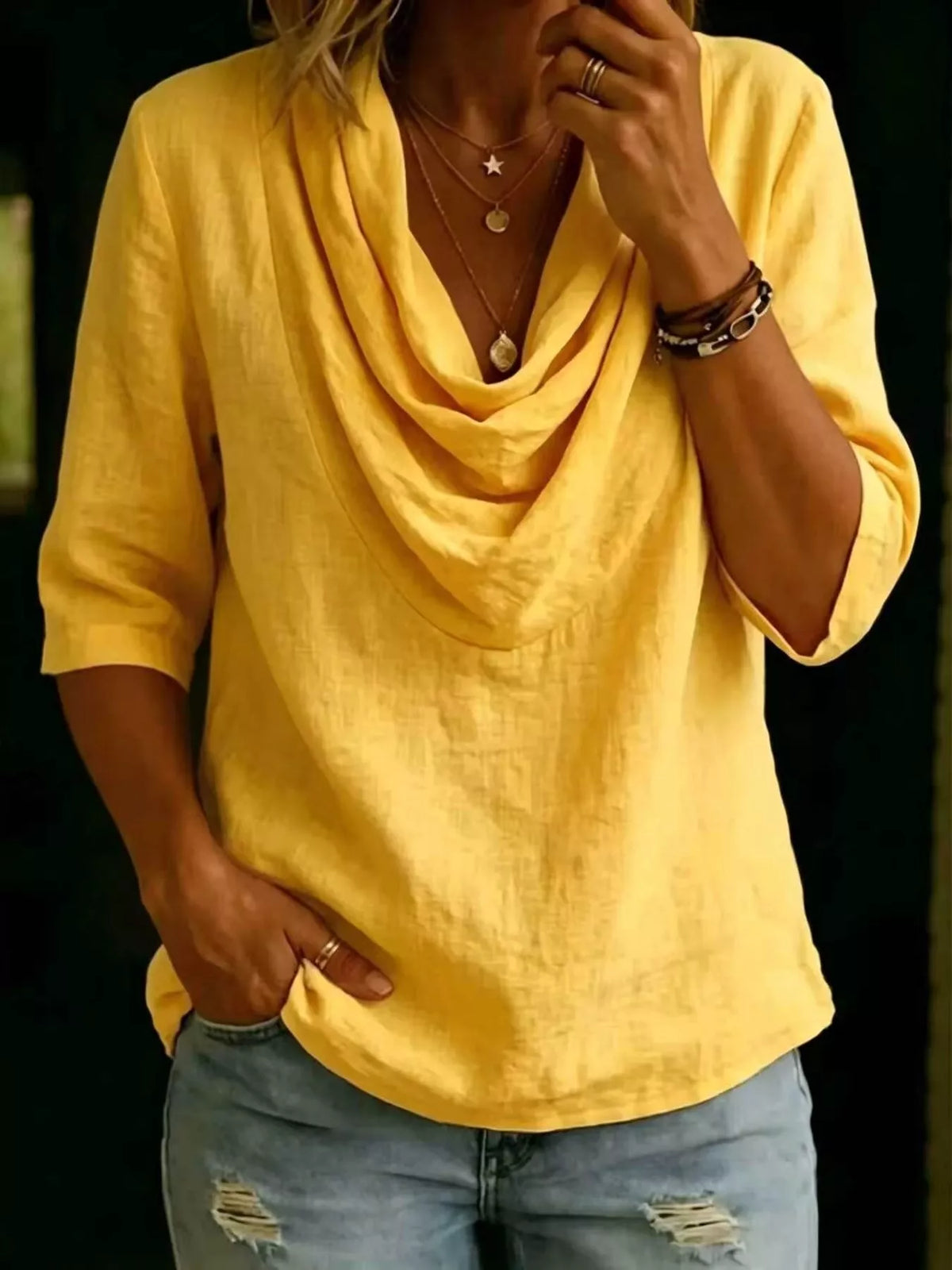 Cowl neck top colour range displayed together
