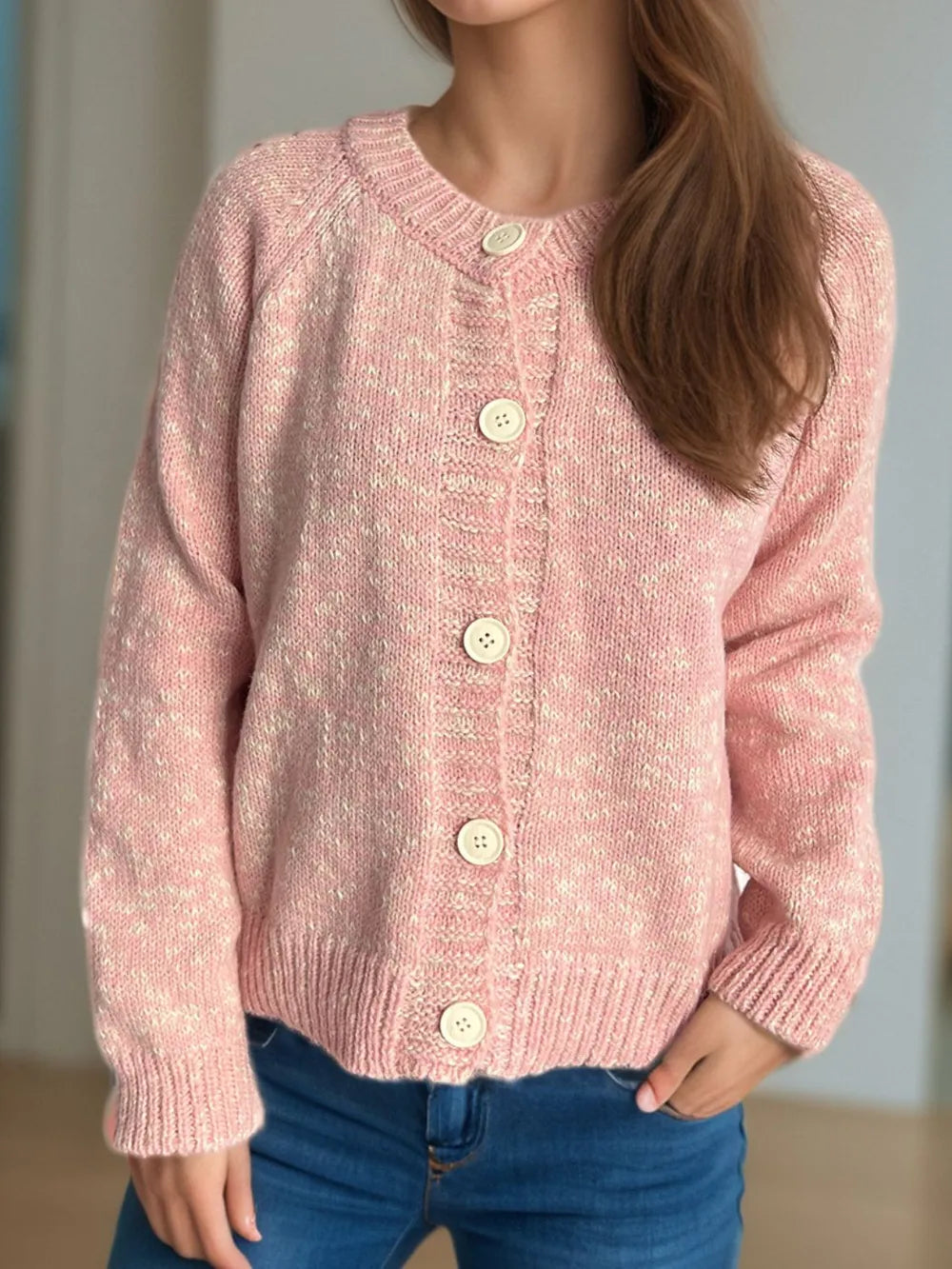 Heathered Button Down Long Sleeve Cardigan - Fashorio