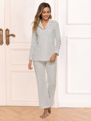 Collared Neck Loungewear Set with Pocket White - Fashorio