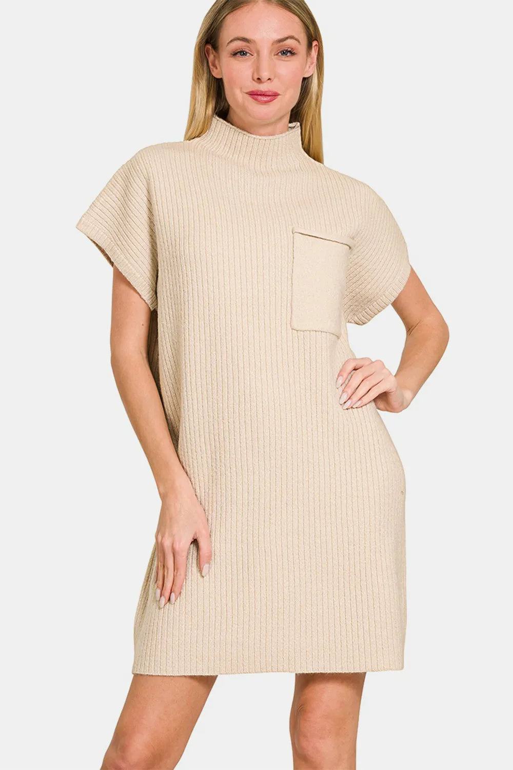 Ribbed Short Sleeve Sweater Mini Dress