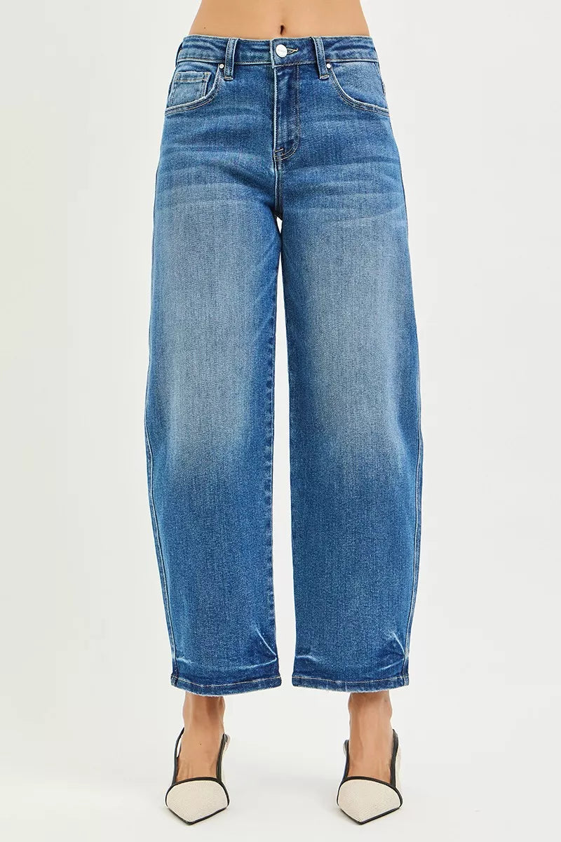 RISEN barrel leg jeans cropped hem detail