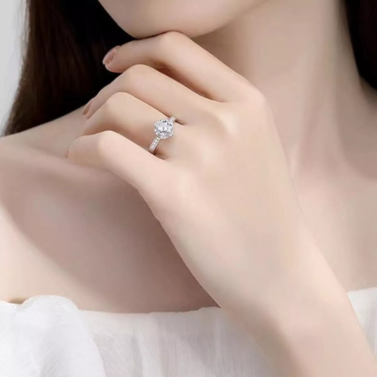 1 carat moissanite ring in 925 sterling silver front view