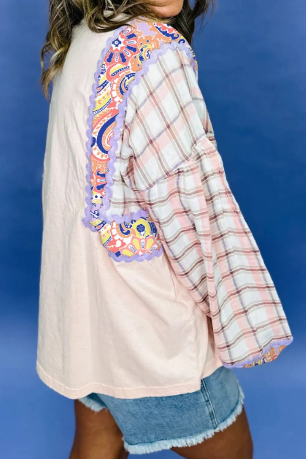 Paisley Print Plaid Long Sleeve Oversized Top - Fashorio