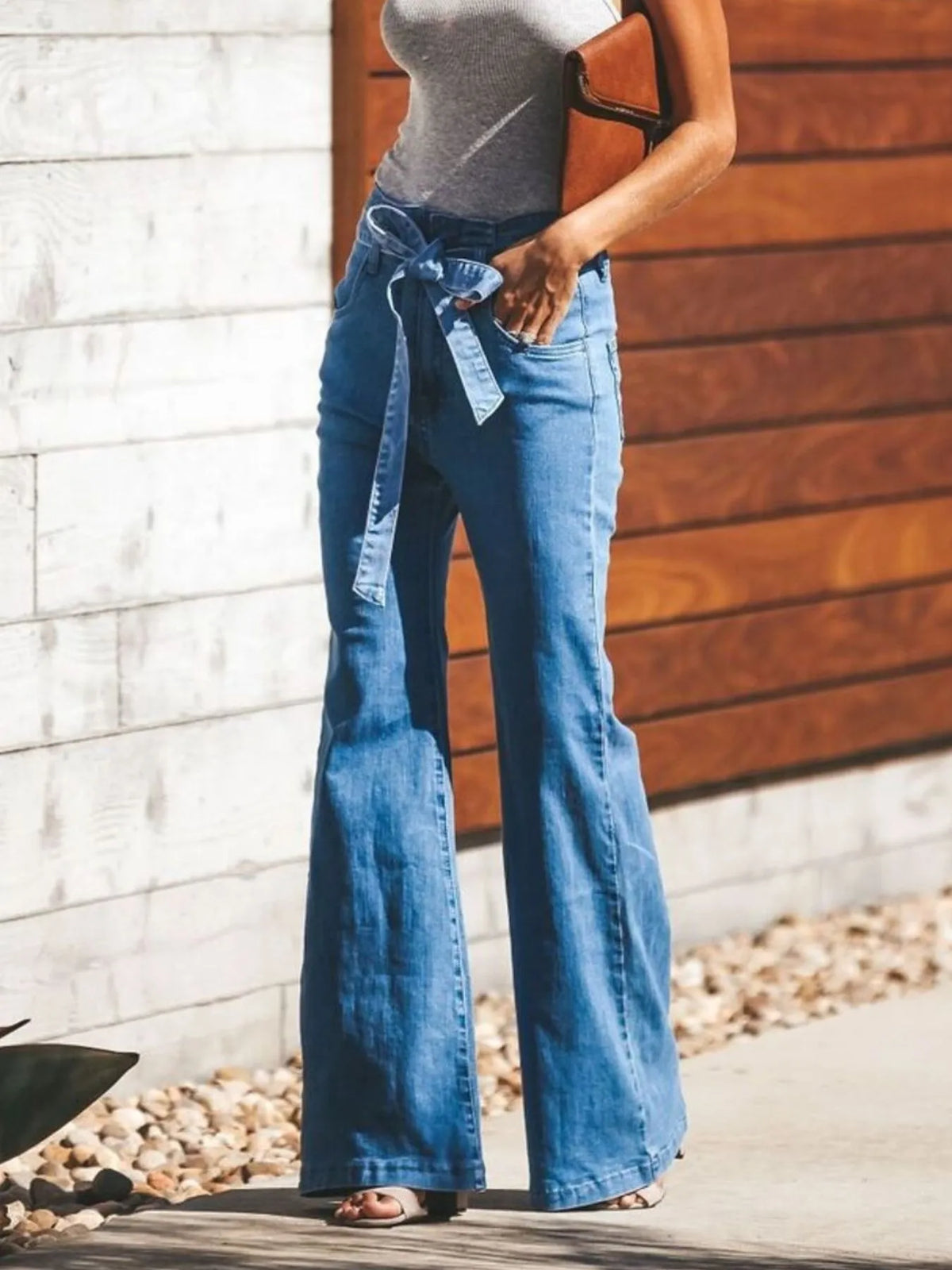 Light blue flare jeans side view
