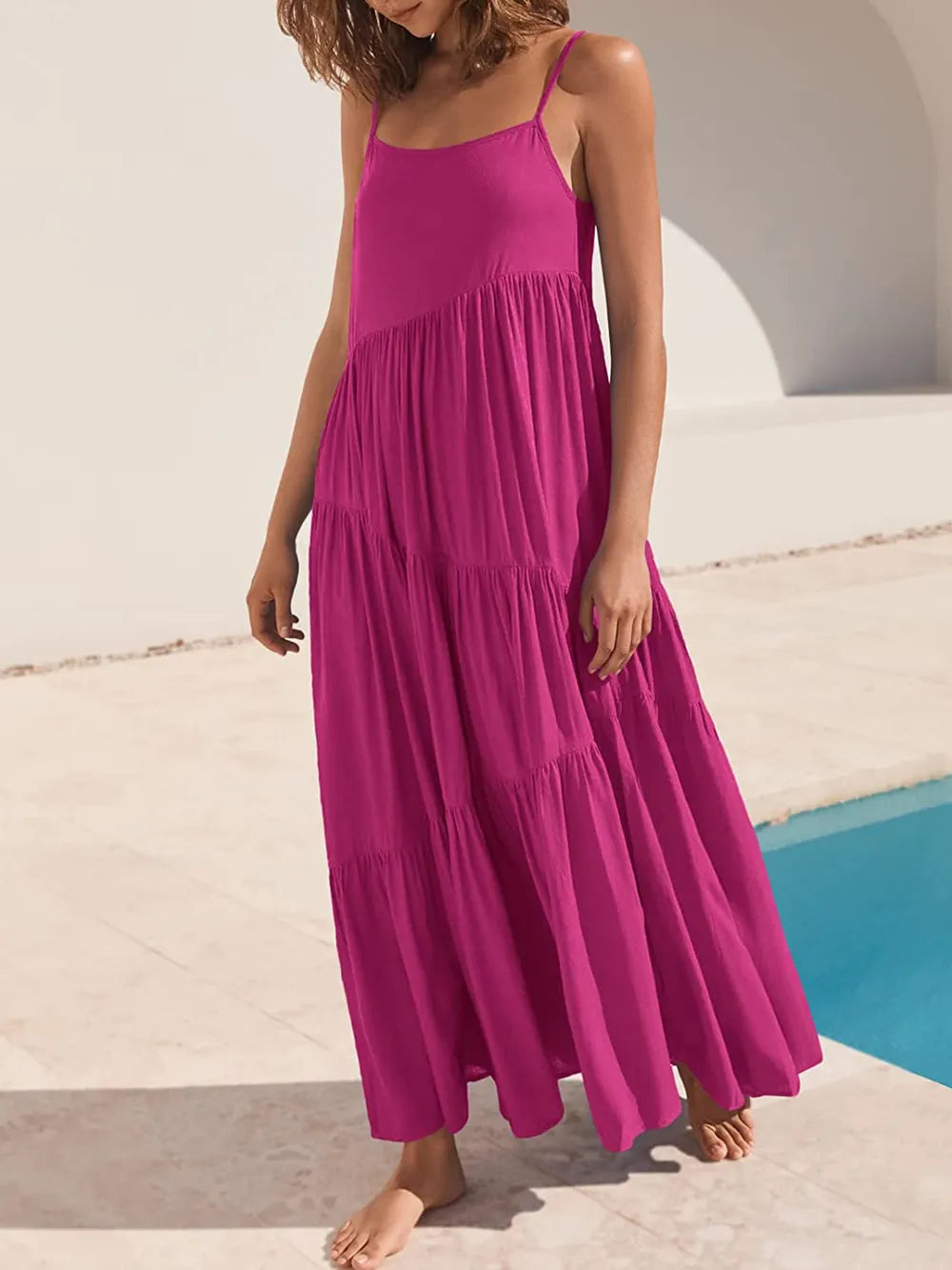 Ruched maxi dress detail view
