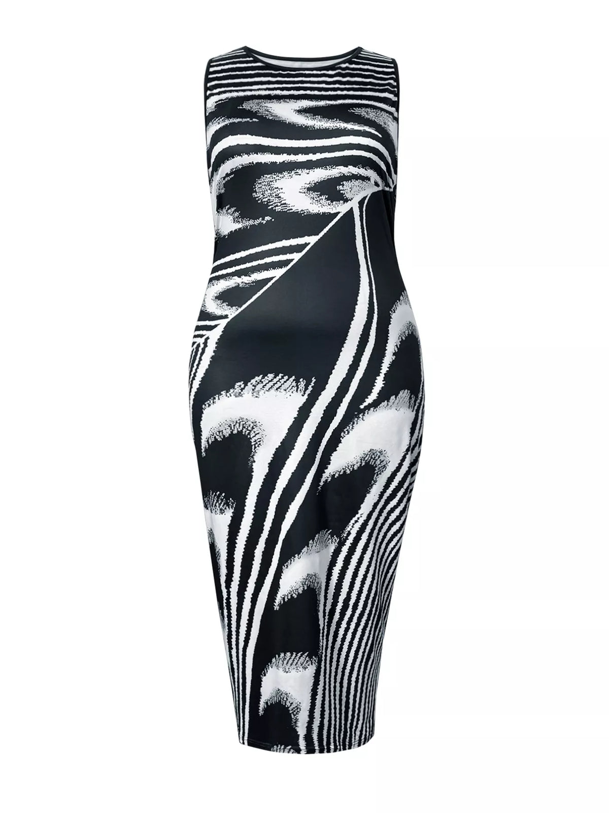 black abstract print bodycon maxi dress styled look