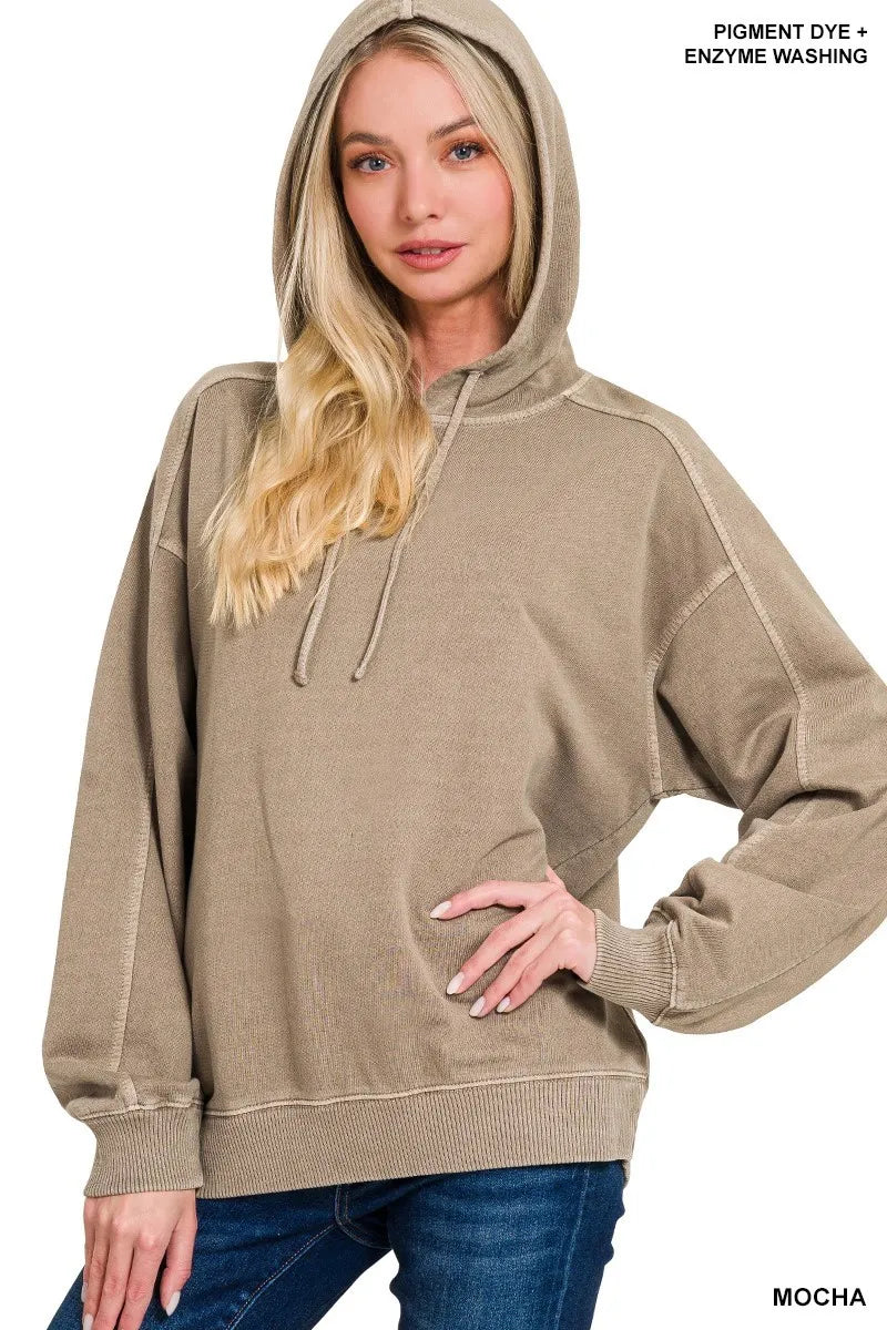 Zenana French Terry Pigment Dye & Enzyme Washing Hoodie - Fashorio