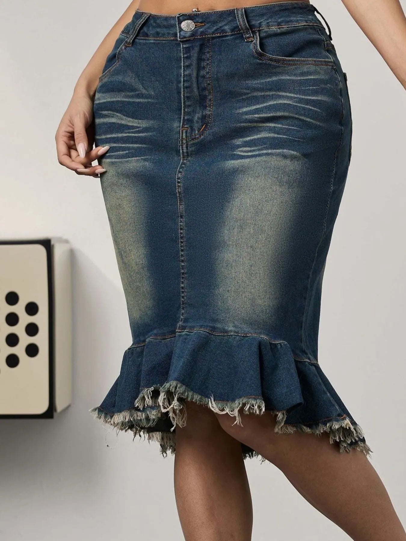Raw Hem Mermaid Denim Skirt - Fashorio