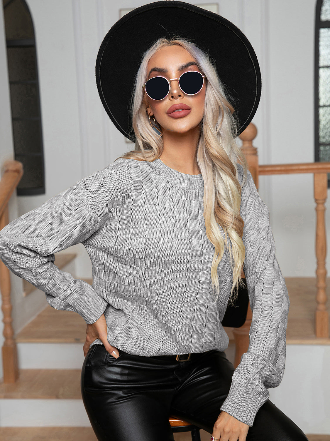 Round Neck Drop Shoulder Sweater - Fashorio