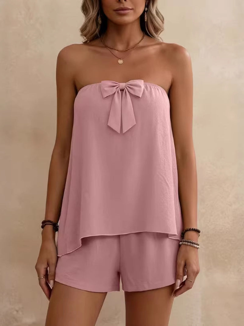 Bowknot tube top and shorts set front view