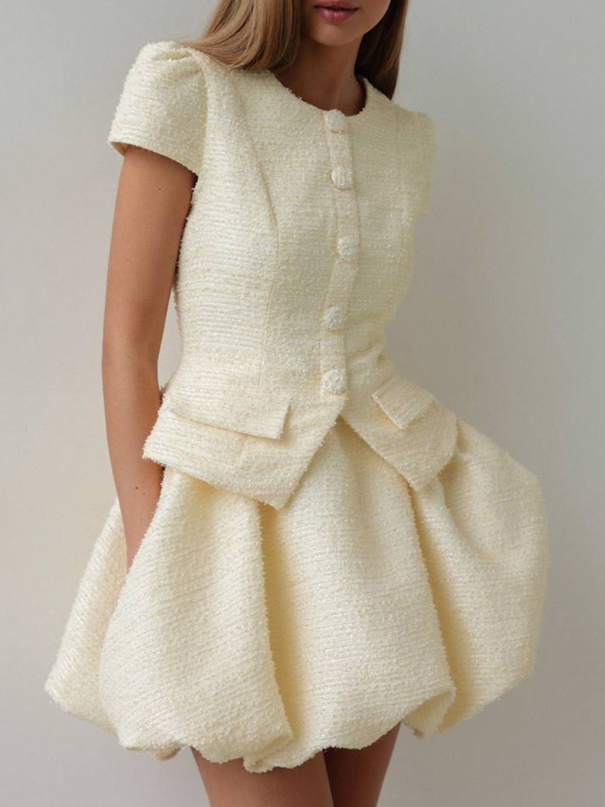 Cream bubble hem skirt back view