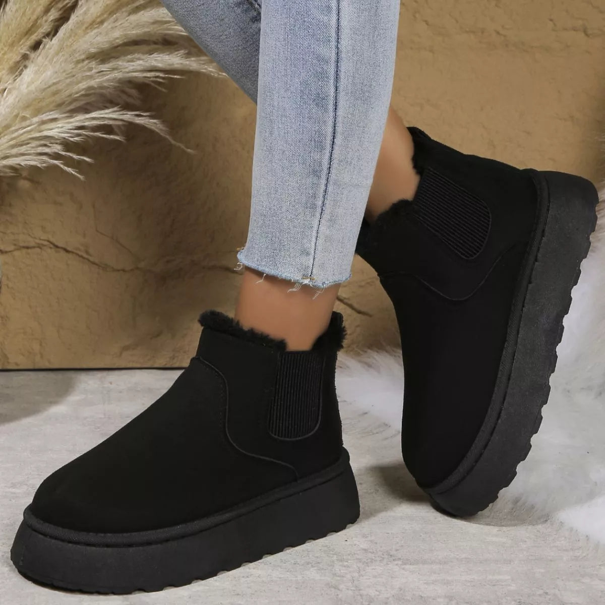 Round toe platform ankle boots side profile