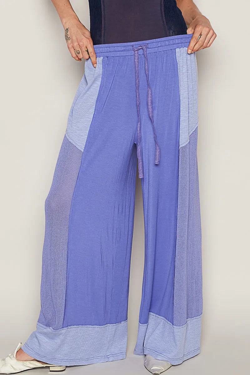 POL Drawstring Wide Leg Pants Blue Purple - Fashorio