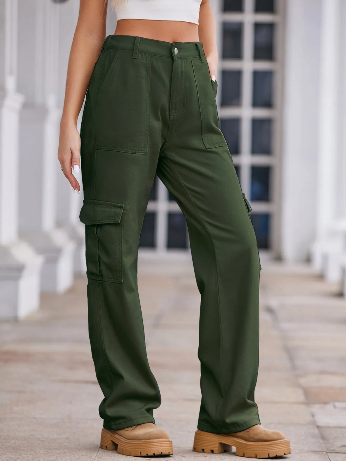High waist cargo jeans styled view