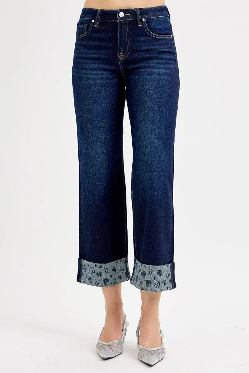 RISEN printed cuff jeans back view with pockets