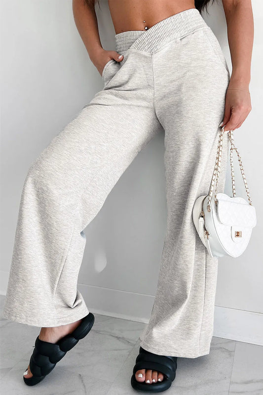 Elastic Waist Active Pants with Pockets Light Gray - Fashorio