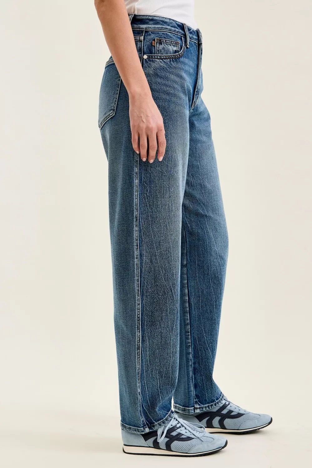 Judy Blue high waist barrel jeans side profile