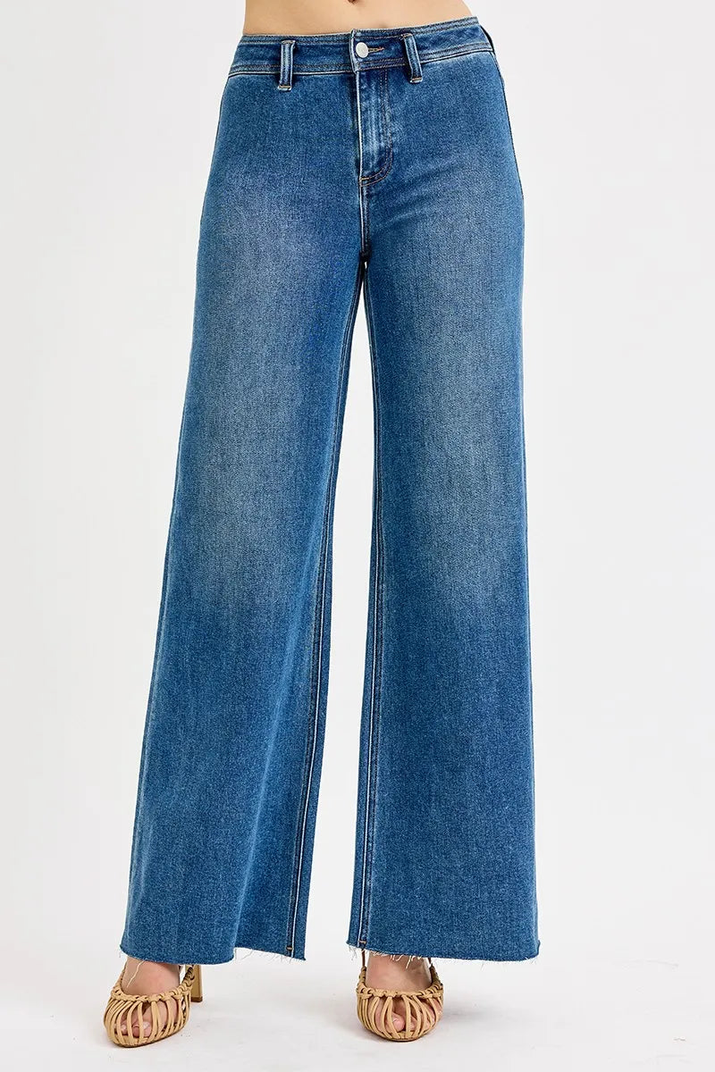 High waist wide leg denim pants front view