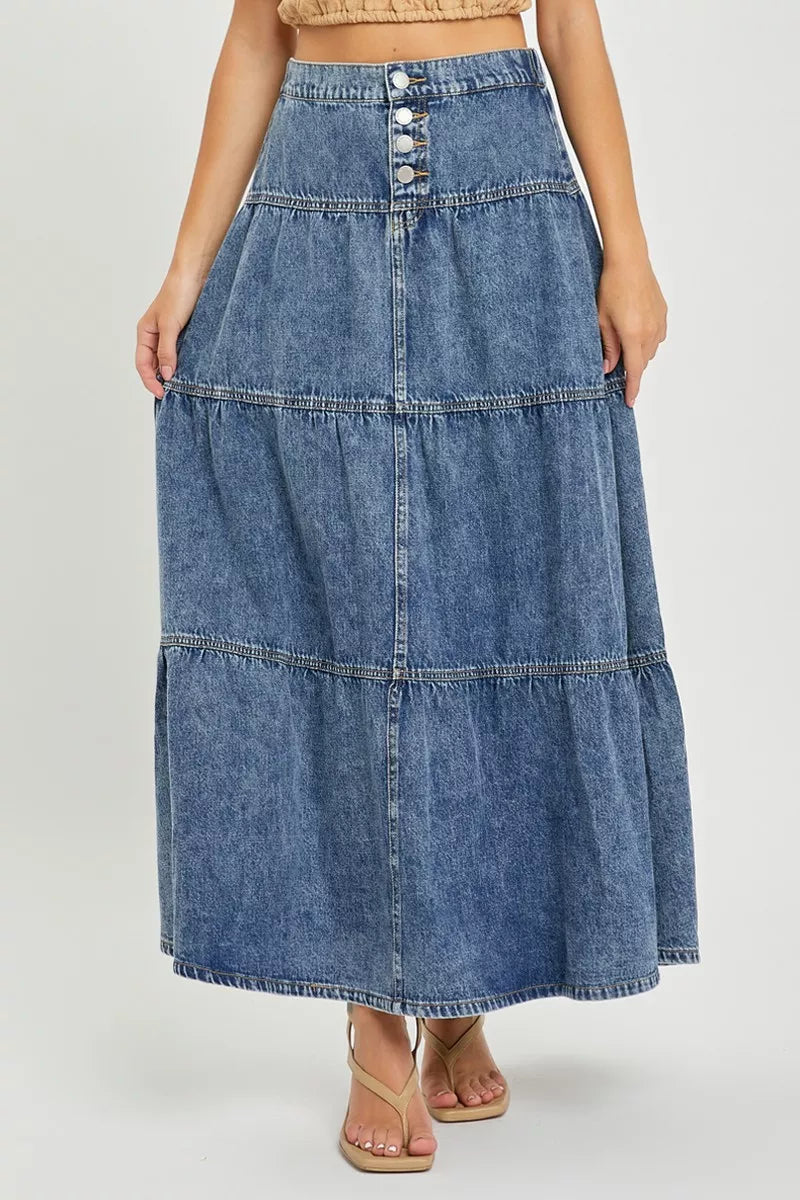 RISEN high waist tiered ruffle maxi skirt back view
