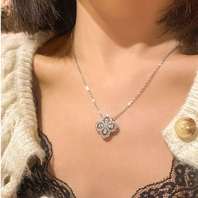 925 sterling silver clover pendant necklace front view