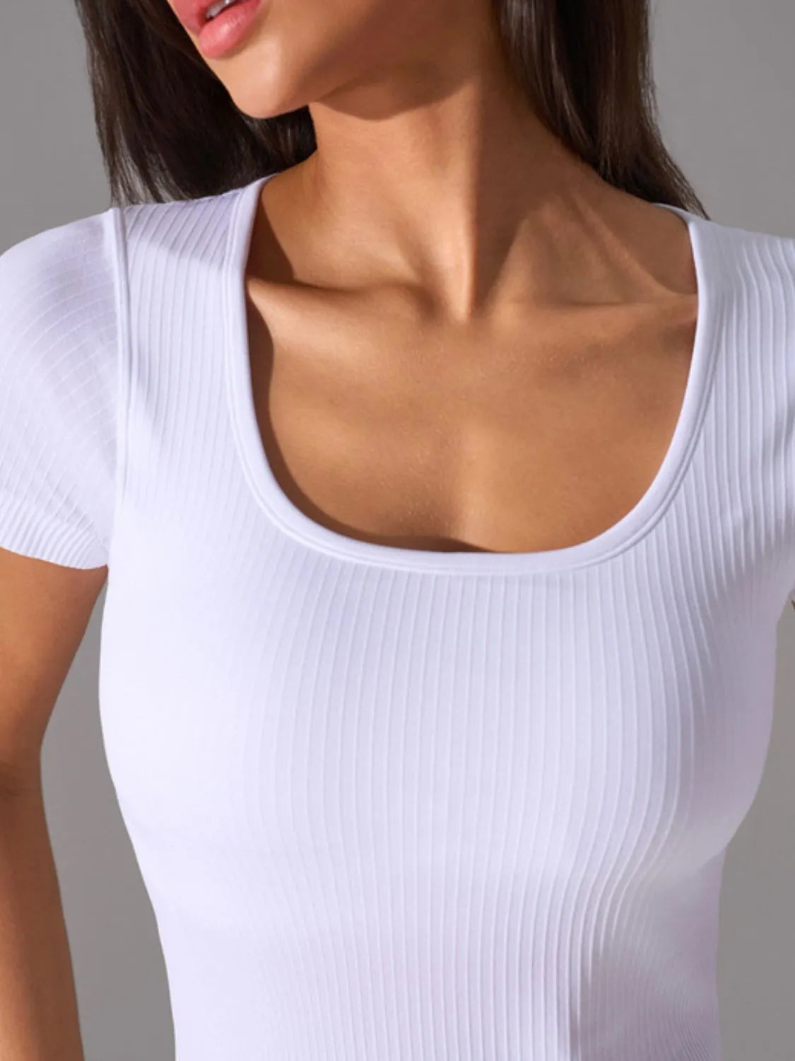 Square neck padded active t-shirt detail view