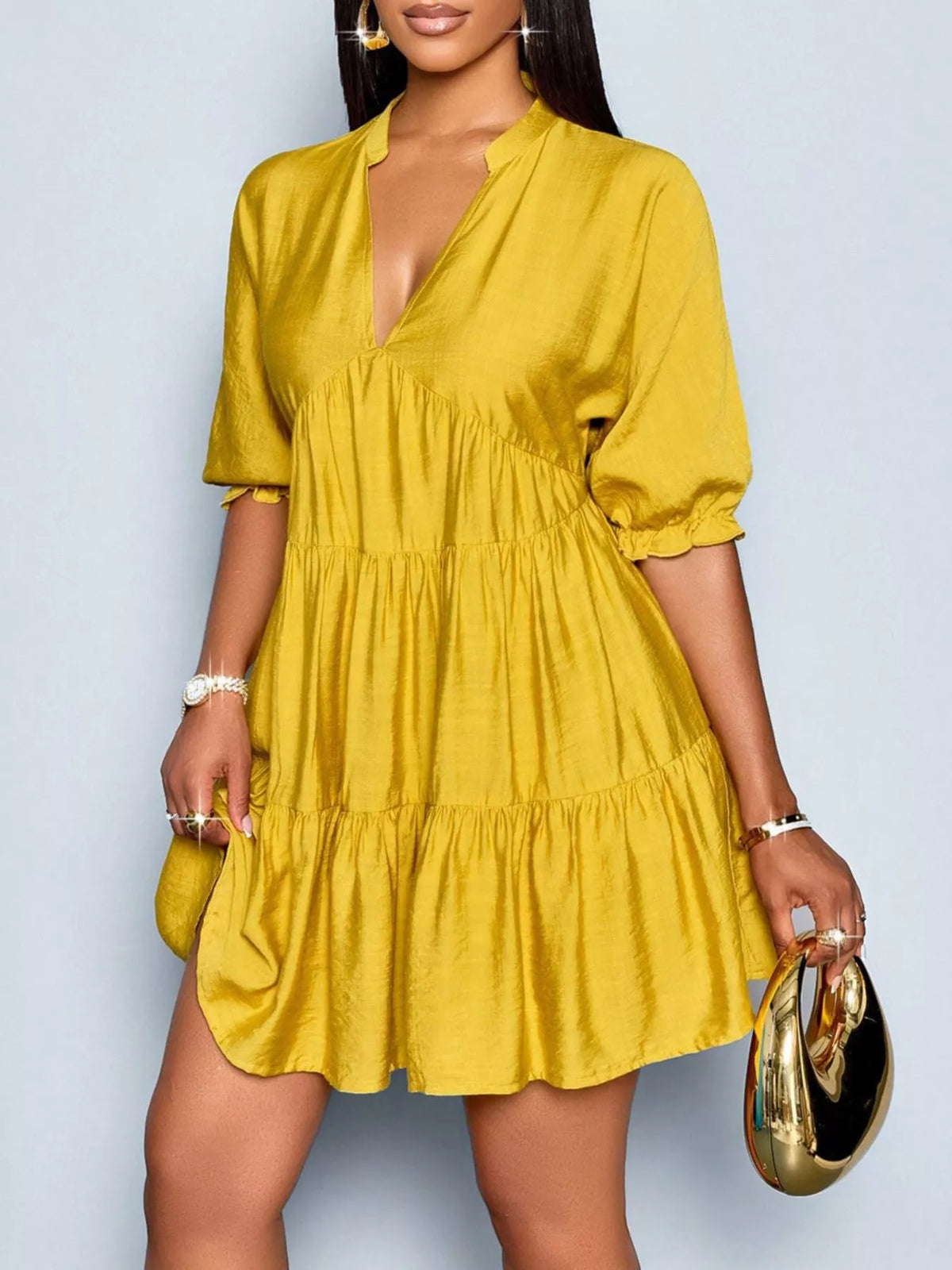 Tiered dress front detail in alternate colour