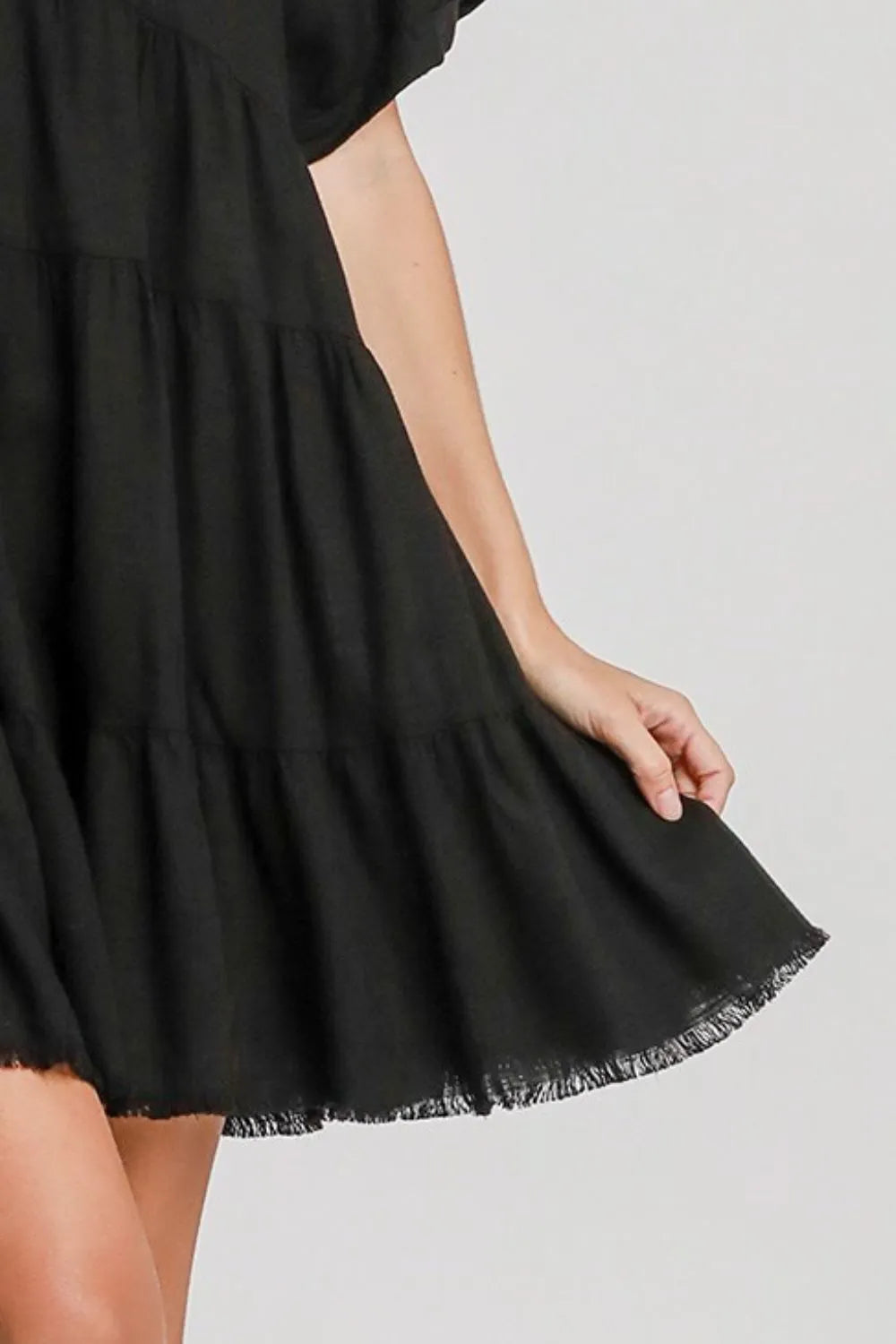 Raw Hem Folded Sleeve Tiered Dress side view