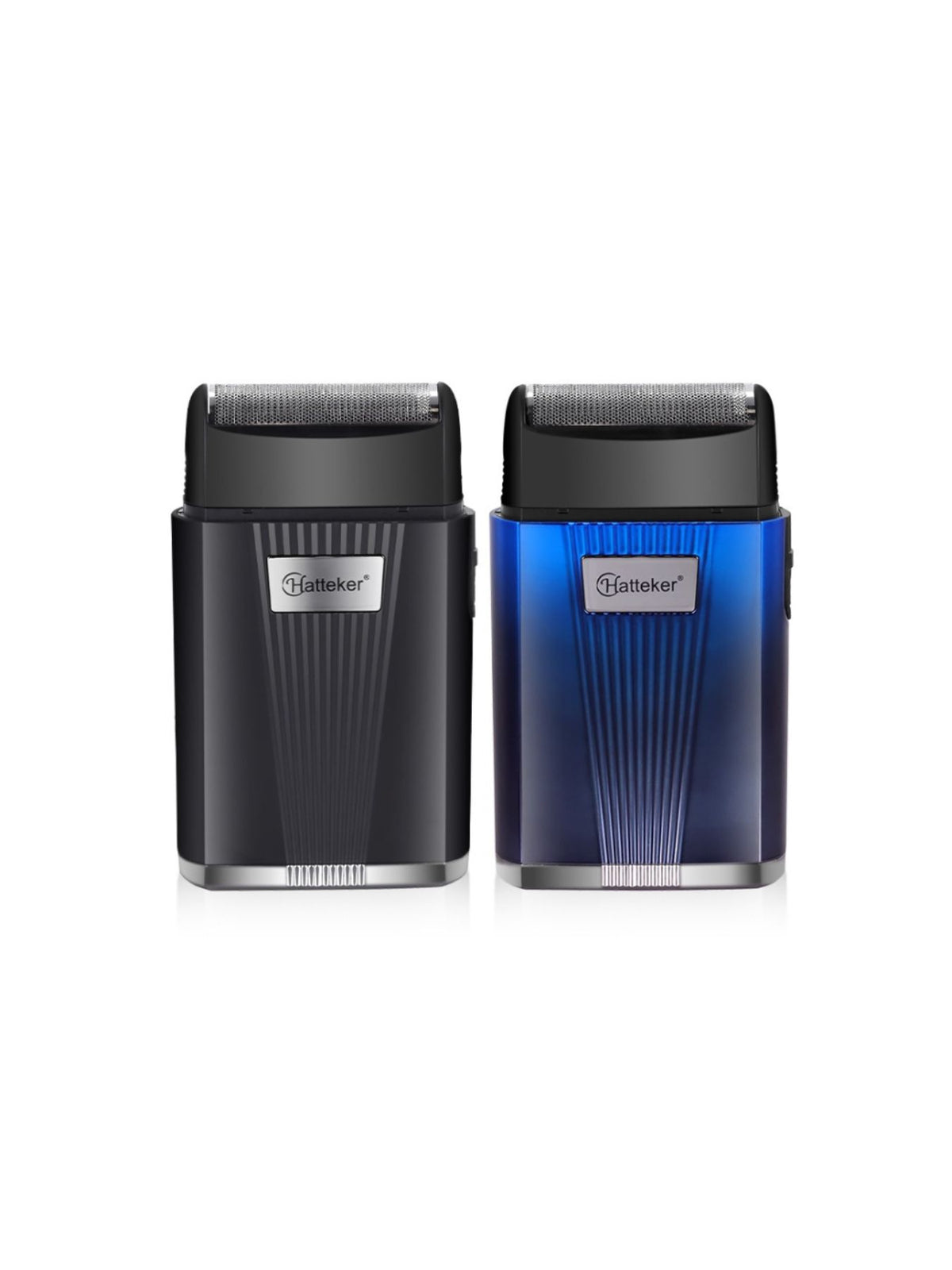 Rechargeable shaver shaving head close up