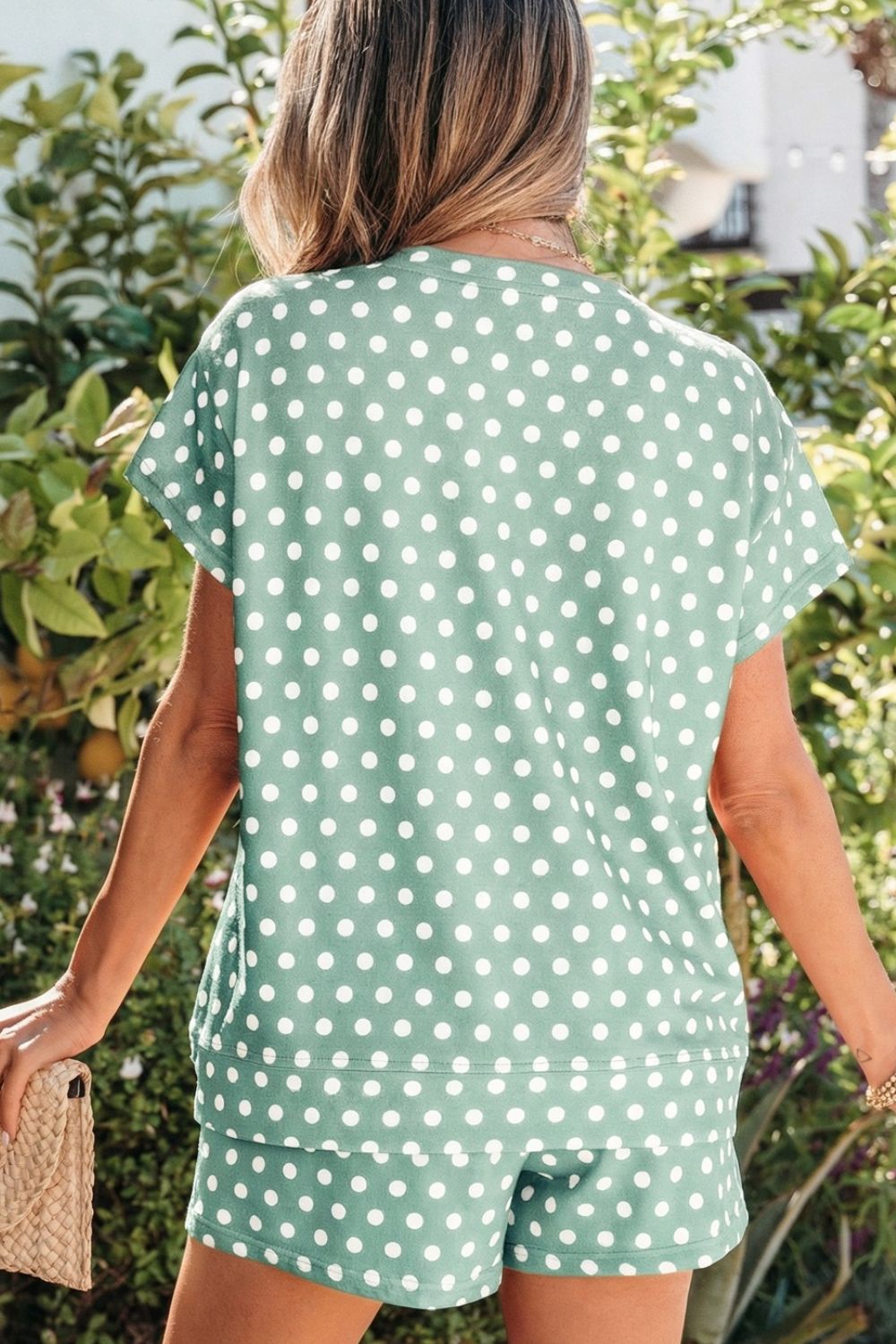 Polka dot print two piece set side view