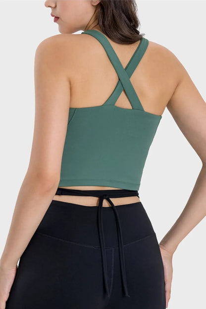 Millennia Crisscross Grecian Neck Active Cami - Fashorio