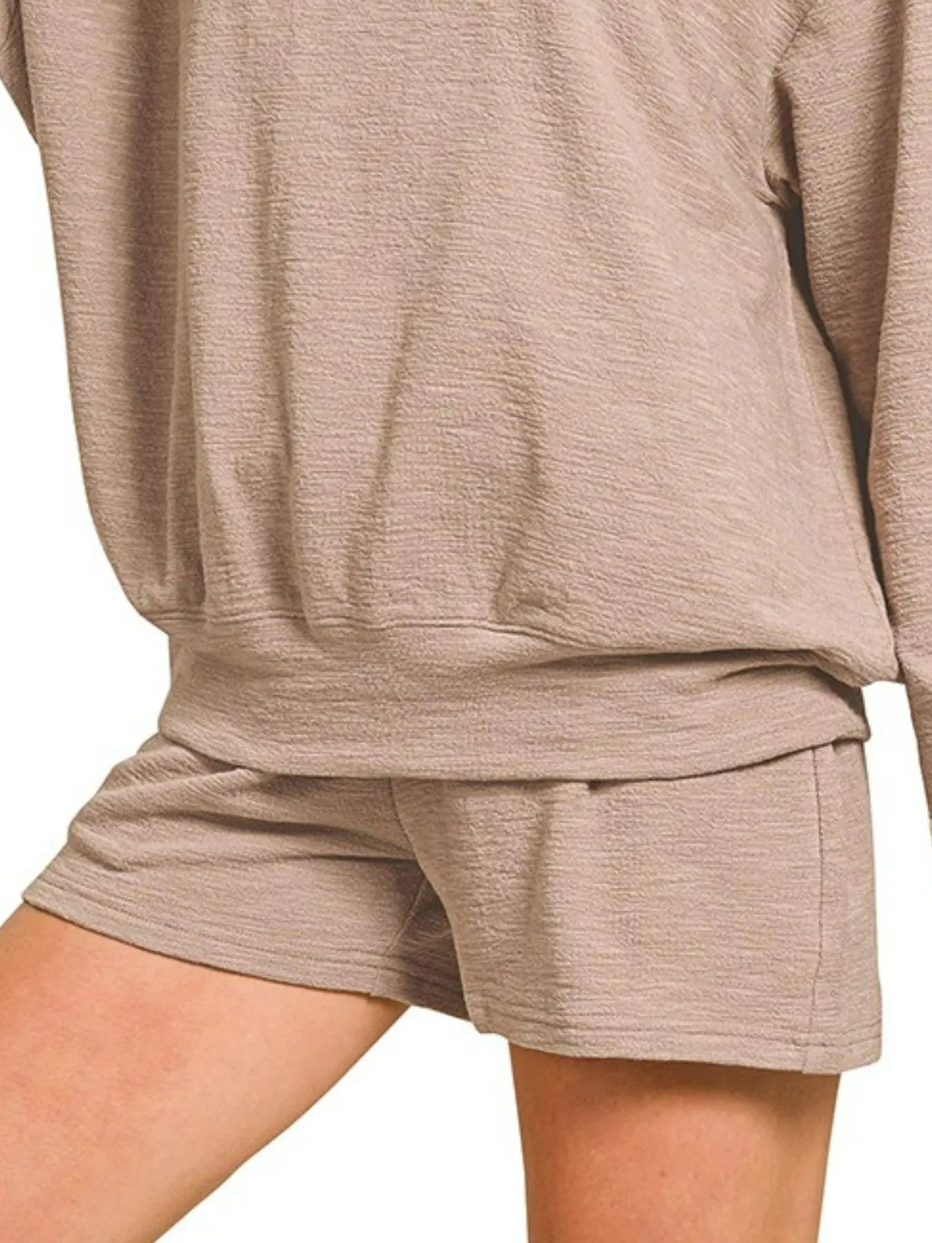 Zenana Slub Long Sleeve Top and Shorts Set - Fashorio