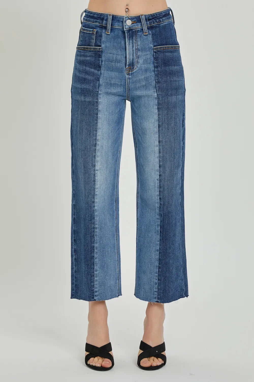 RISEN Mid-Rise Two-Tone Jeans with Pockets – Full Size Denim - Fashorio