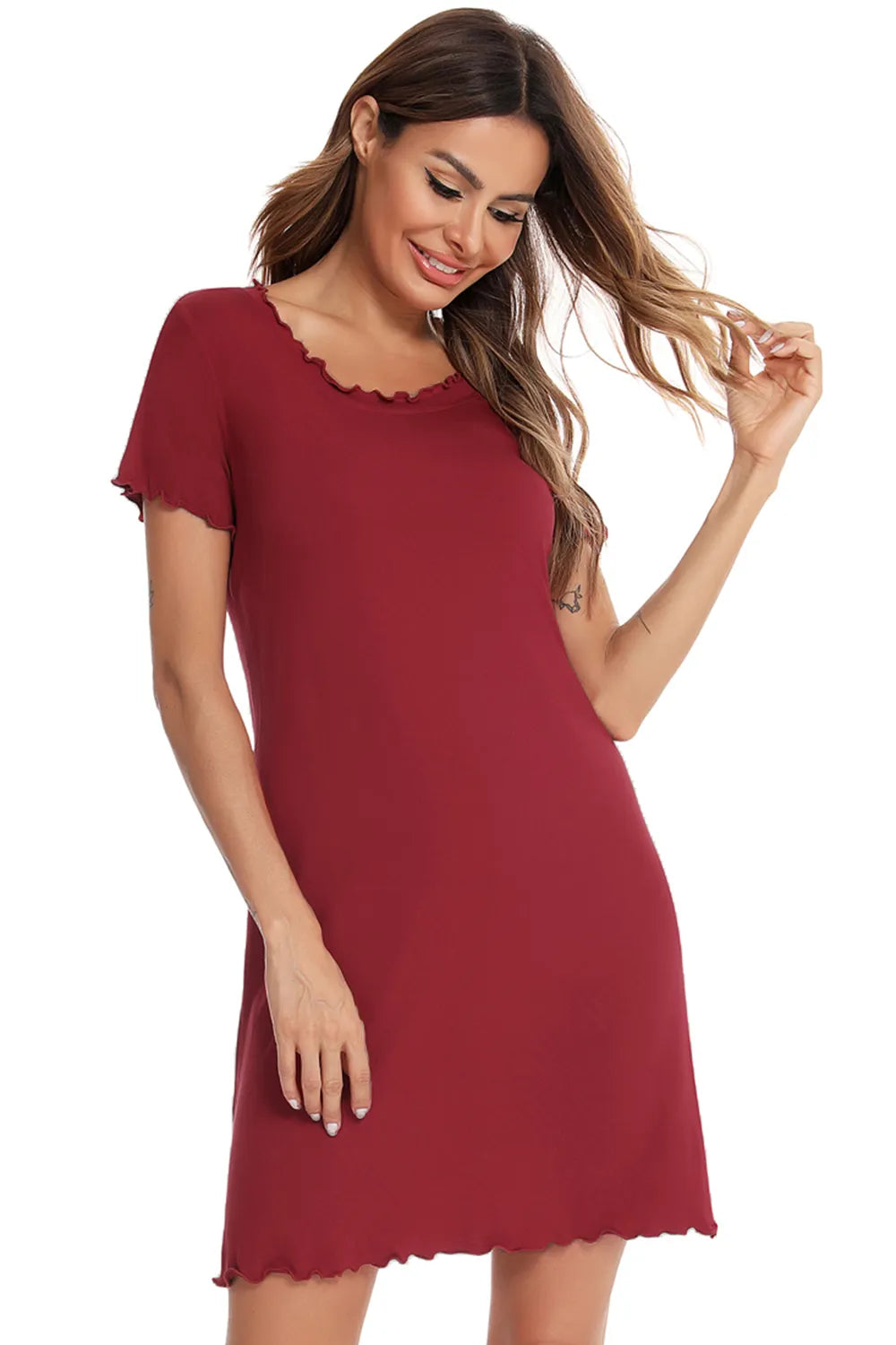 Round Neck Short Sleeve Lounge Dress - Fashorio