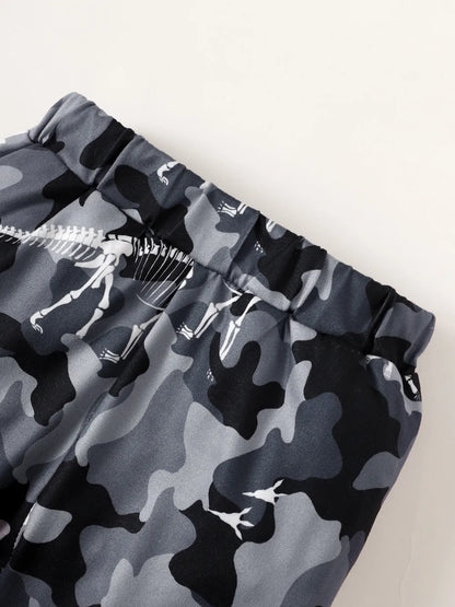 Children's Striped Hooded Bodysuit and Camouflage Pants Set - Fashorio