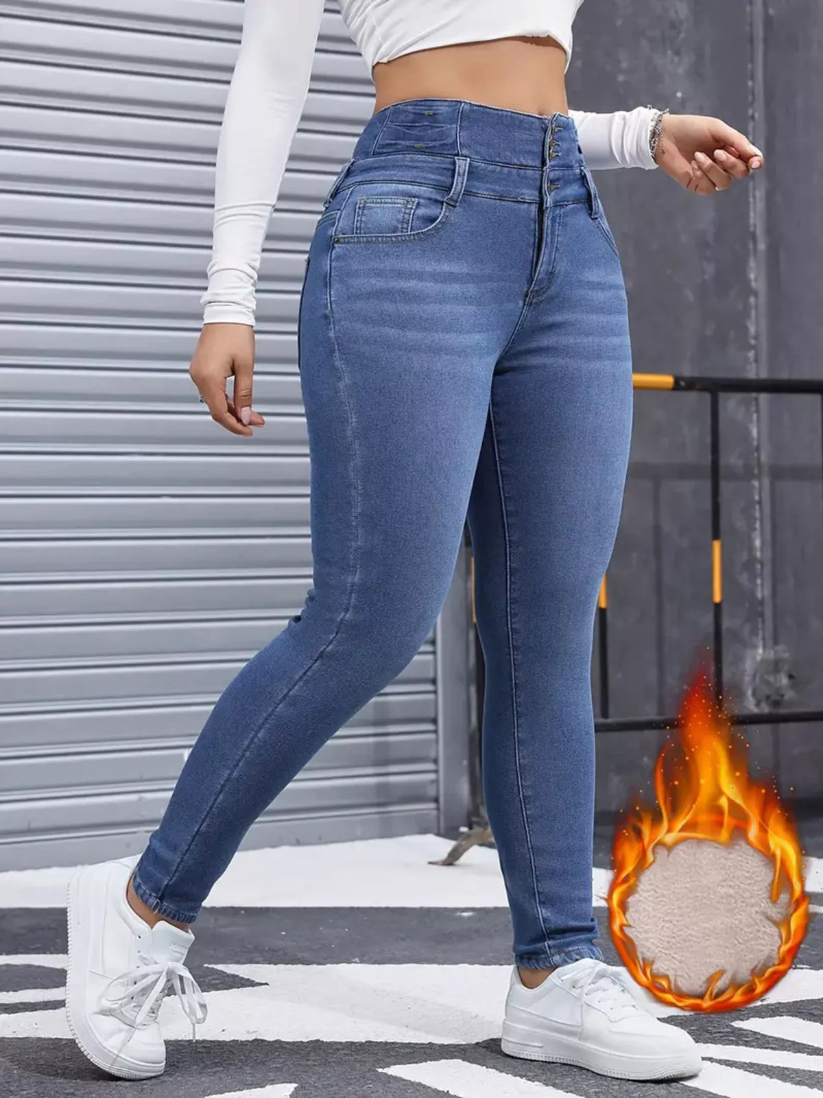 Fleece lined jeans interior lining detail