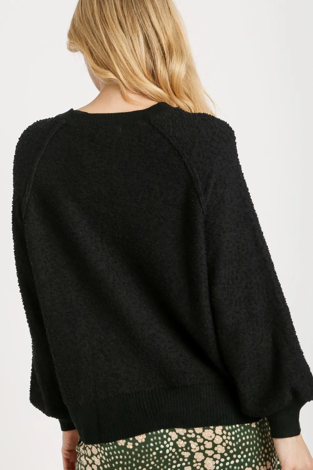 Round Neck Long Sleeve Sweater Plus Size in Black back view