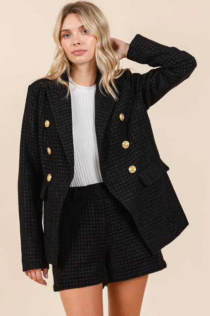 Mittoshop Plaid Texture Double-Breasted Long Sleeve Blazer - Fashorio