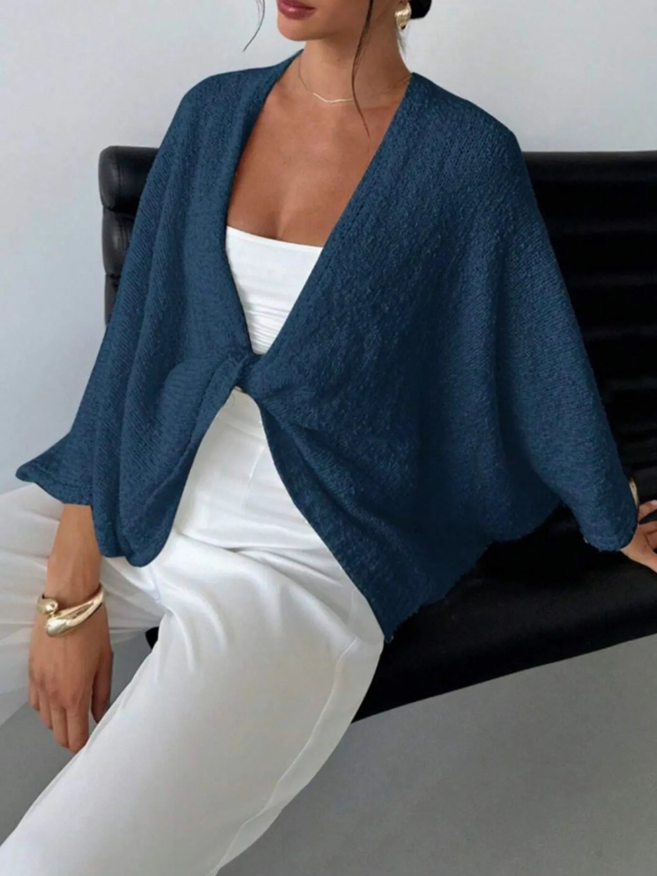 Twist-Front Textured Knit Cardigan - Fashorio